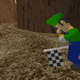 A low poly Luigi holding a checkered flag in Sega GT.